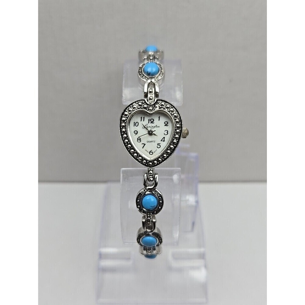 Lexington Quartz Heart Watch Silver Tone Turquoise Cabochon Bracelet New Battery